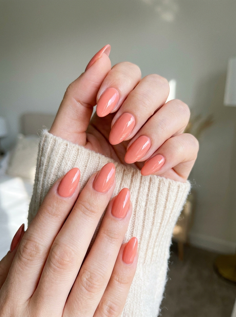 Soft Coral Almond Nails